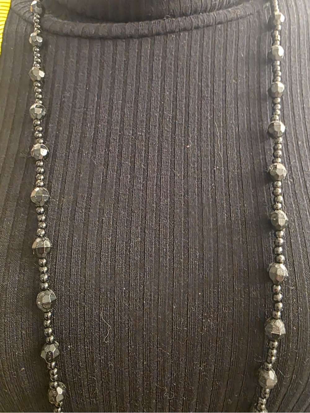 Long Dark Silver-Tone Mixed Bead Necklace